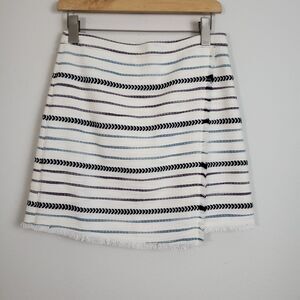 Ann Taylor Loft Skirt 4 White Striped Twee Jacquard Faux Wrap Fringe Business